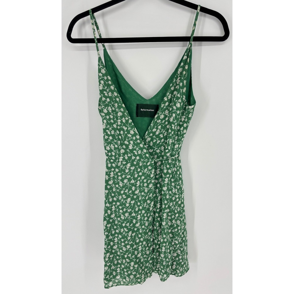 Reformation Thora Floral Wrap Mini Dress Cilantro Green Women Size XS Sleeveless - Picture 2 of 9
